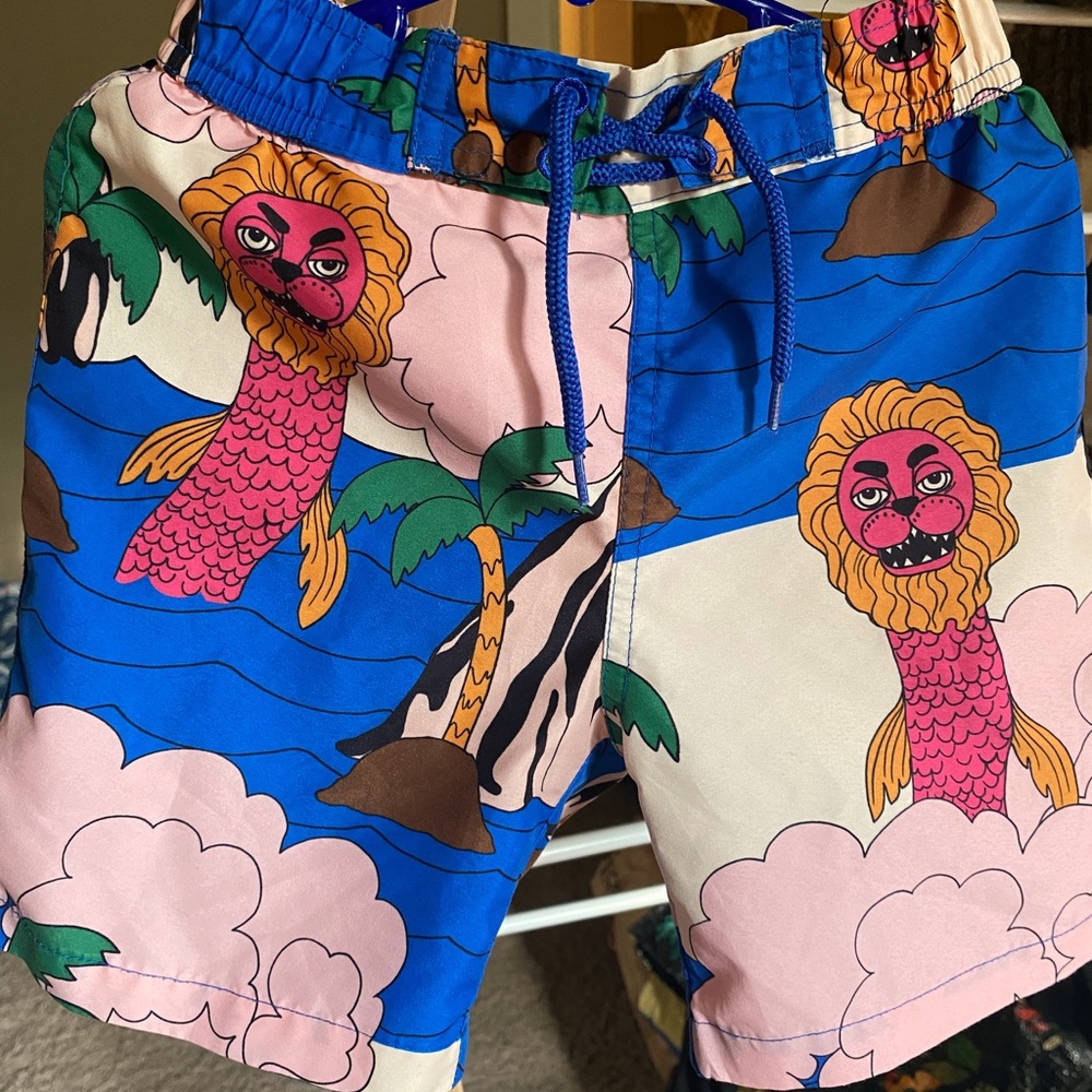 Mini Rodini Sea Monster Drawstring Swim Trunks 5-7 Years 116/122 Pink Blue